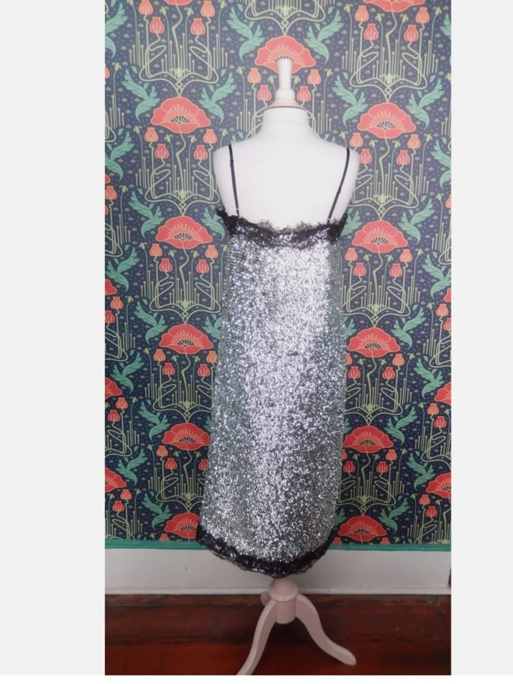 Lilly Sisto X Gianni Bini Allegra Silver Sequin Midi Slip Dress New